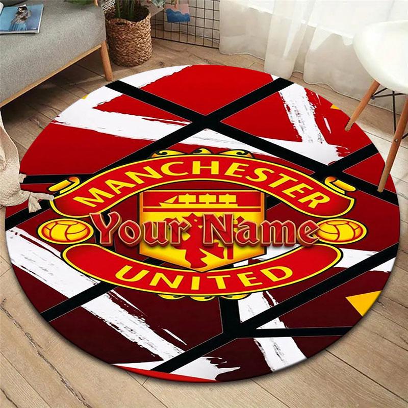 Manchester United F Custom Name Round Area Rug,Carpet Rug for Living Room Bedroom Sofa Playroom Decor,Non-slip Floor Mat