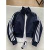 Womens Short Fleece Lined Baseball Jacket 2026 Winter Casual Sport Stand Collar Three Stripe Outerwear