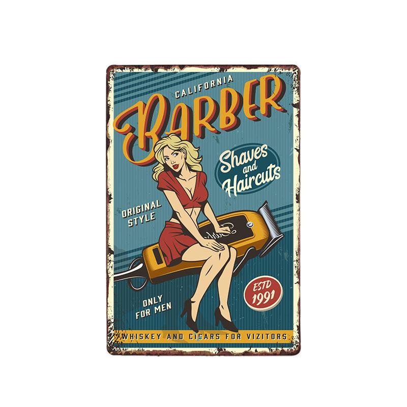 Hohappyme Vintage Barber Shop Metal Signs Barbershop Poster Bar Pub Retro Plaque Haircut and Shave Beard Iron Plates 20x30 Cm