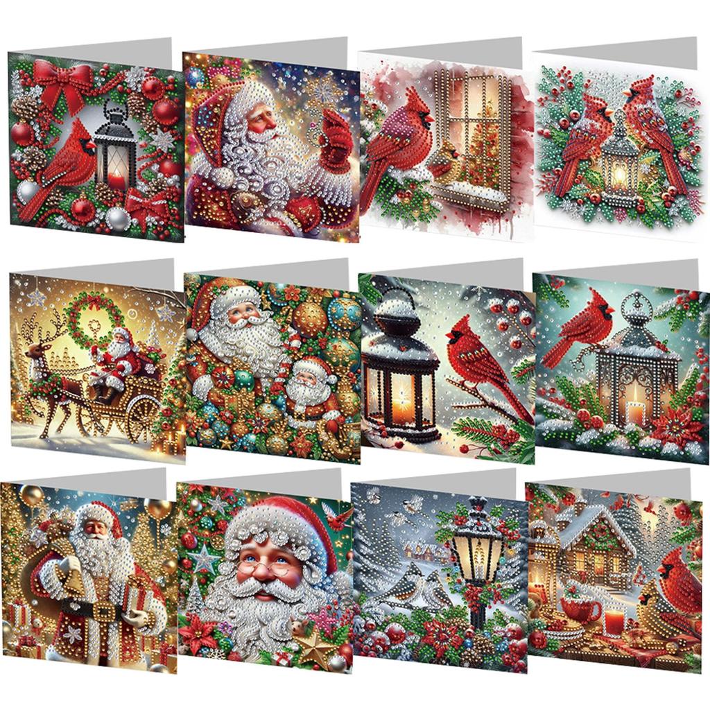 6/10/12 PCS DIY Diamond Painting Greeting Card Set Xmas Designs Diamond Art Greeting Cards Thank You Cards and Holiday Blessings