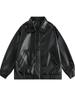 Retro Coffee Color Unisex PU Leather Moto Jacket - Loose Fit with High-End Lapel Design for Spring & Autumn