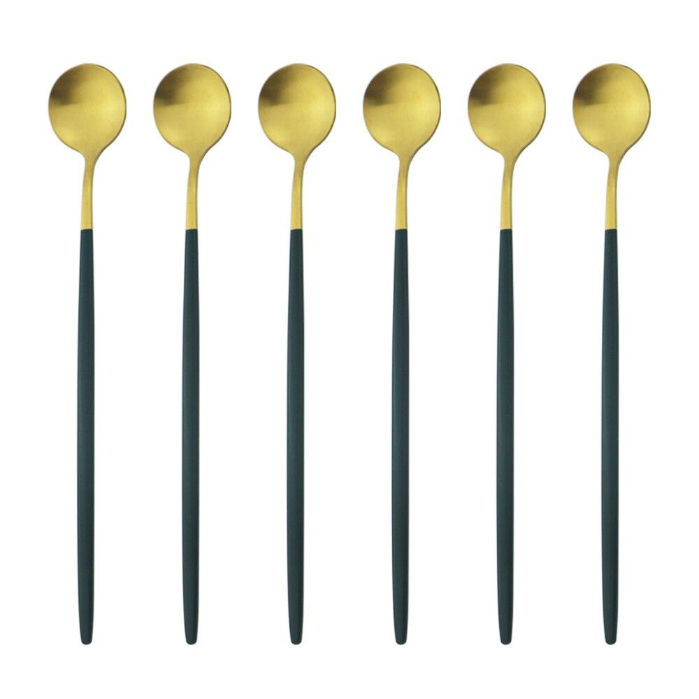 6ks Barevné příbory s dlouhou rukojetí Matné nerezové Lžíce Leštěné Míchání Nápoj Zmrzlina Dezert Čajová lžička Sada nádobí