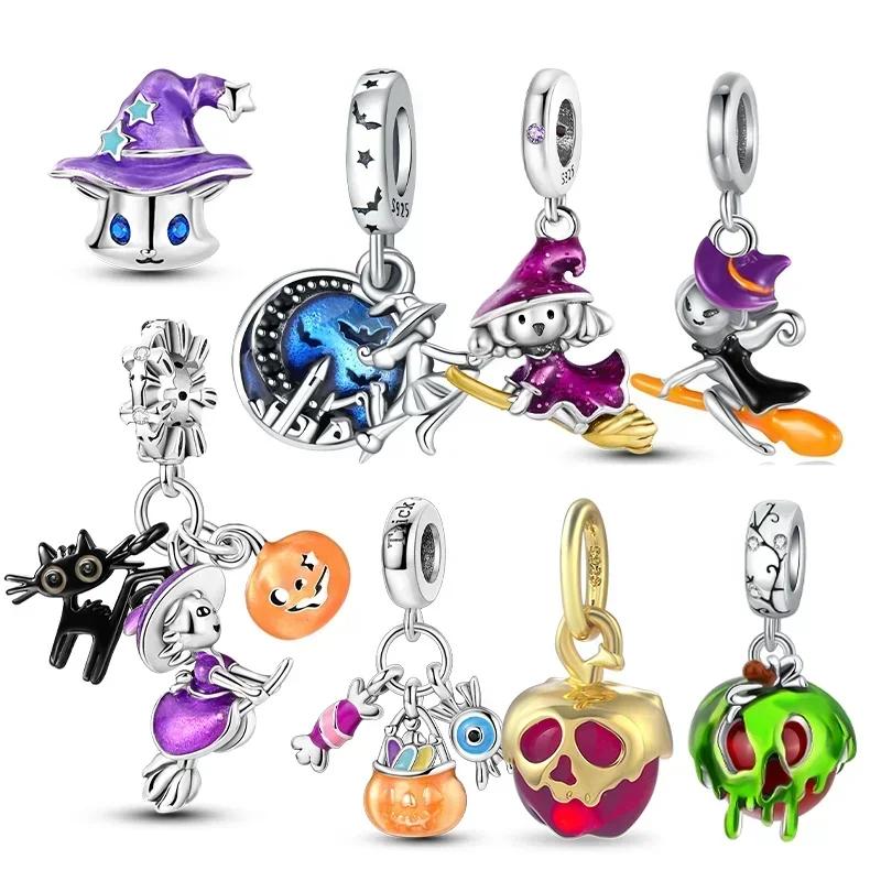 Realcopper Halloween Dangle Witch Magic Girl Charms Luminous Beads Fit Original Bracelet Diy Fine Jewelry Gifts For Women