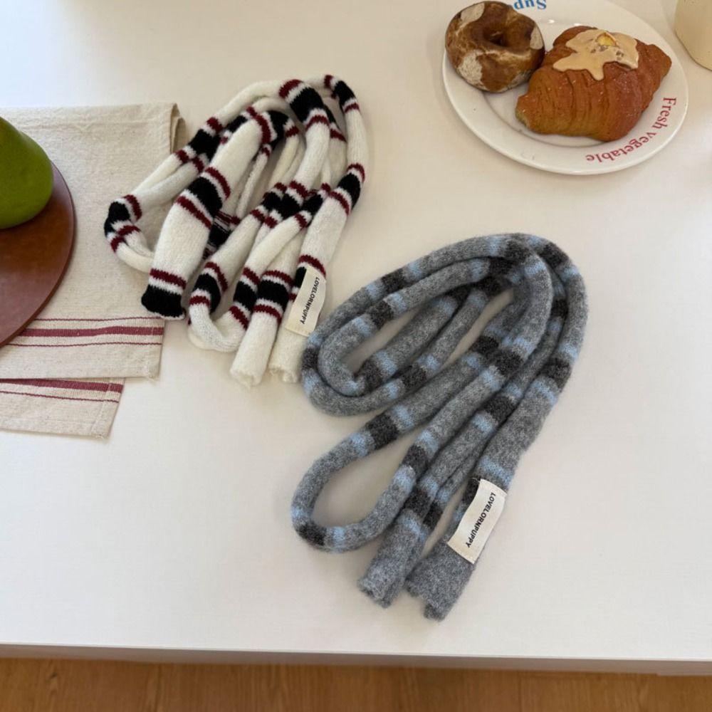Korean Knitted Striped Skinny Scarf Stackable Wear Warm Decorative Scarf Soft DIY Strip Neck Scarf Fashion Match