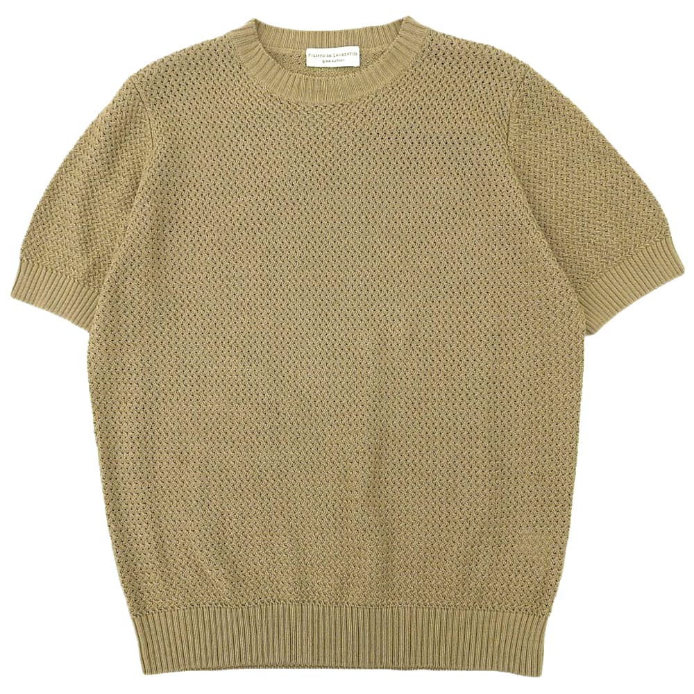 FILIPPO DE LAURENTIIS Excellent condition low-gauge short-sleeve crew neck knit top for men, beige, size 50 tops 50 beigeUsed