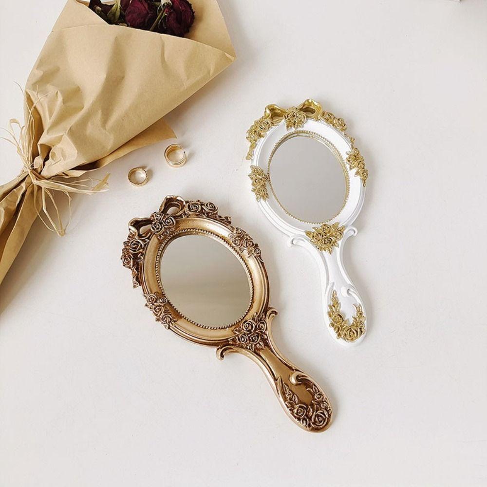 Embossed Rose Cosmetic Mirror Single-Sided Vintage Mirror Portable Handheld Mirrors Women Girls