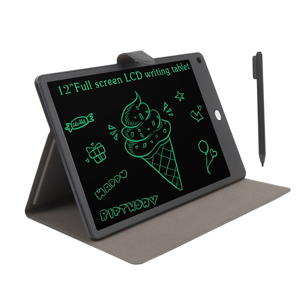 12 Zoll LCD Schreibtablett mit PU-Hülle Stift Schwarz Augenschonend Löschbar Wiederverwendbar Elektronisches Zeichnen