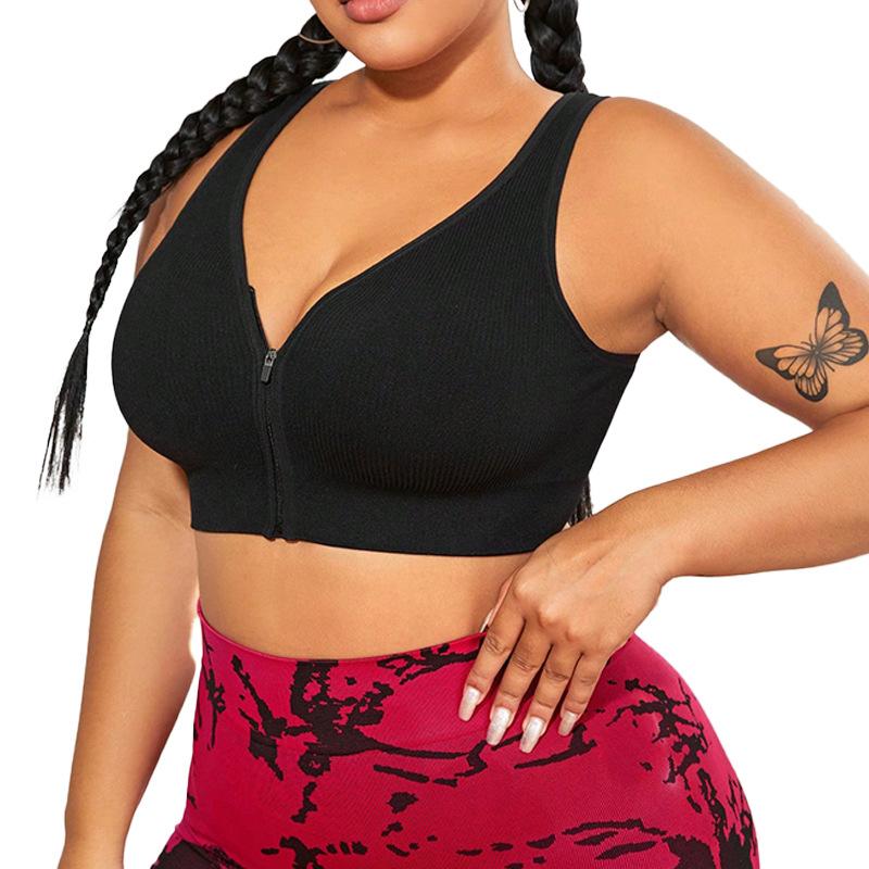 

Красивый спортивный бюстгальтер с молнией спереди на спине, противоударный, пуш-ап, больших размеров, для бега, йоги, фитнеса XXXL чёрный