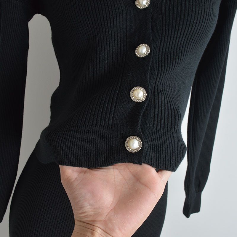 French Simplicity New Arrival V-neck Double-Breasted Knitting Cardigan Vest Dress Women's Spring Summer Slim-Fit Slimming Two-Piece Set