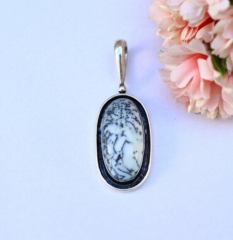 Oval Shape Dendritic Opal Pendant 925 Silver  For Beloved For Men's & Women's