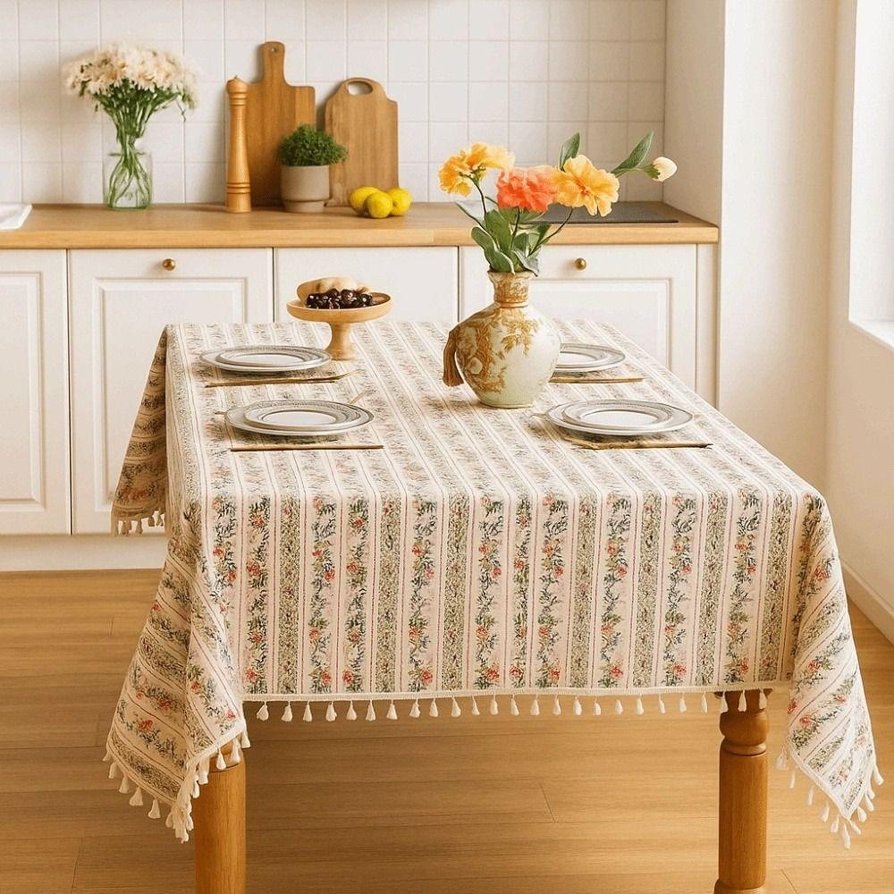Rectangular Printed Tassels Tablecloth Smooth Party Supply Table Cover Cloth Anti-Slip Anti-splash Water Desk Protection Cover