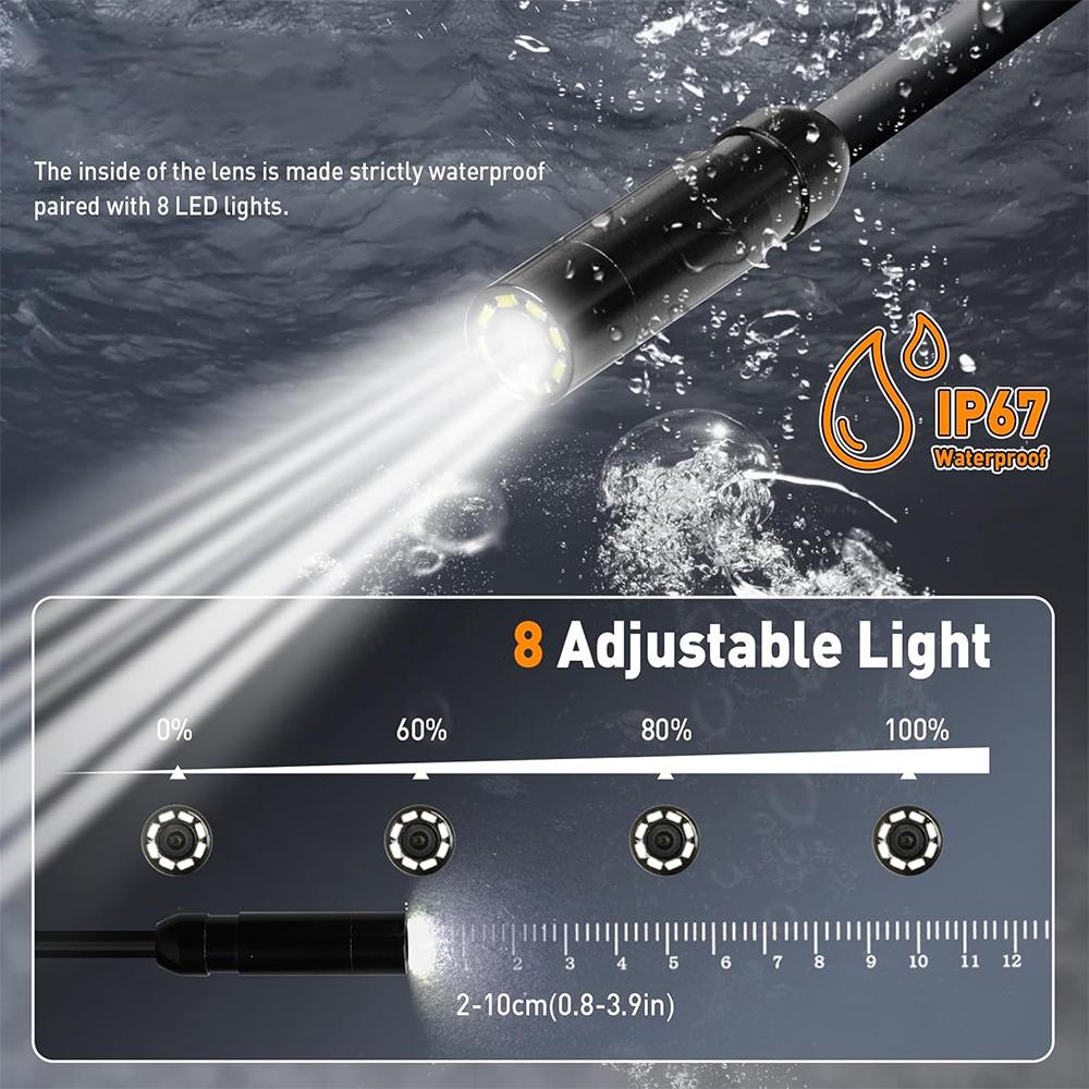 1080P IPS Industrial Endoscope Camera 4.3inch Screen 8 LED 8mm Single Lens Inspection Borescope Camera IP67 Waterproof for Car