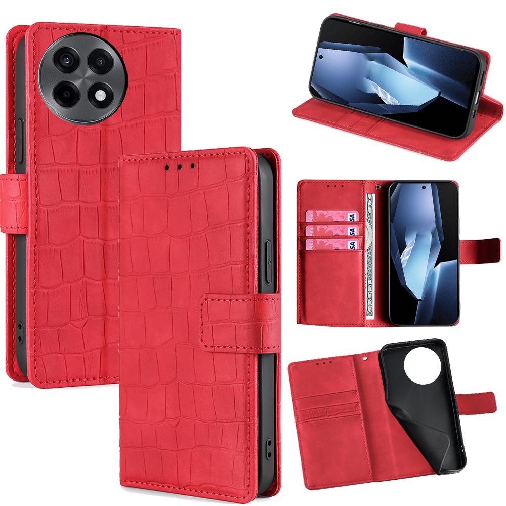 

For OnePlus Ace 5 Pro 5G/Ace 5 5G Leather Case Wallet Stand Crocodile Texture Mobile Phone Cover Red