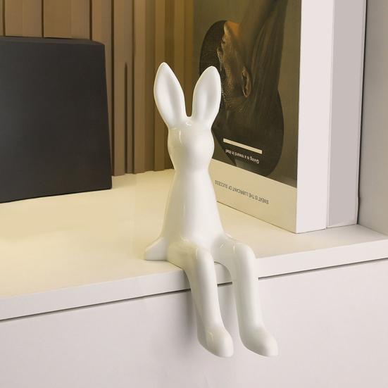 Long Ear Bunny Figurine Colorful Sitting Rabbit Statue Animal Sculpture Home Office Desktop Car Dashboard Decoration