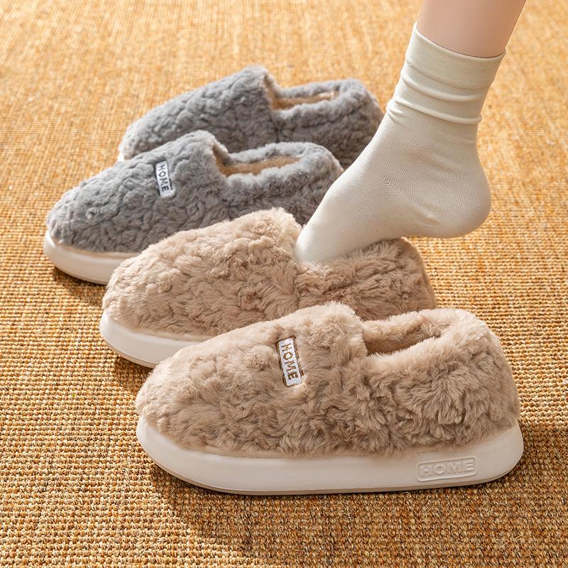 Fleece all-inclusive with cotton slippers, winter indoor home thick soles, non-slip and warm, couples wear plush cotton shoes outside