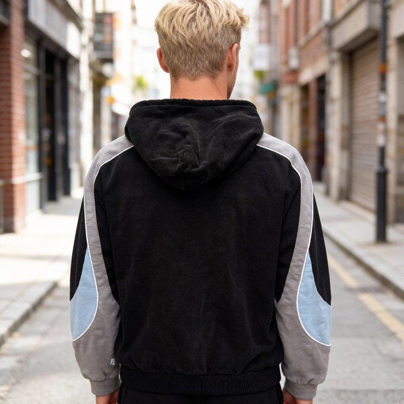 Splicing printing pattern hooded sweater for men and women with the same style trendy