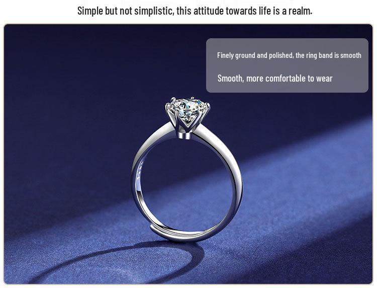 Eleganter S925 Sterling Silber Moissanit Ring für Damen - Ein Karat, Sechs-Krallen-Design, Leichter Luxus Mode, Perfektes Geburtstagsgeschenk
