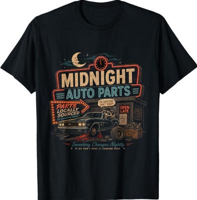 Midnight Auto Parts Neon Garage Mechanic Humor T-Shirt