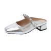Mary Jane shoes half slippers women's 2025 summer outer wear silver high-end sense one pedal lazy shoes sandals muller shoes