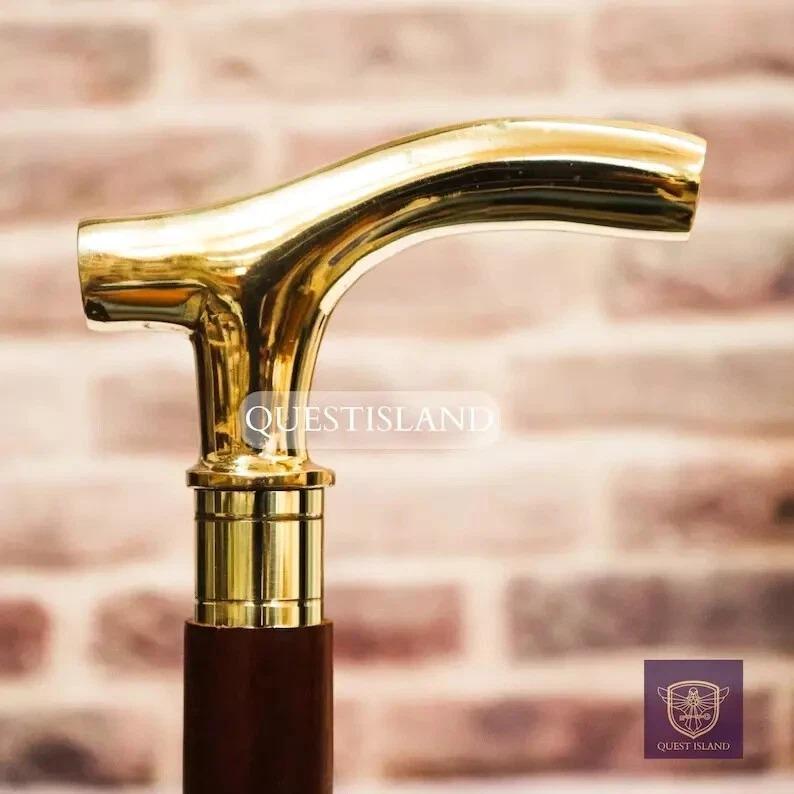 

Handle Brass Wooden Victorian Foldable Cane Collectible Men s Gift золотой
