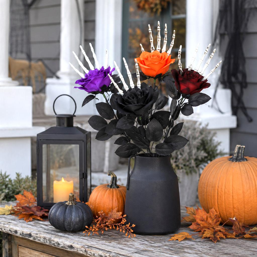 Halloween Devil's Hand Artificial Rose Stems for Party Decorations - 5 Pack