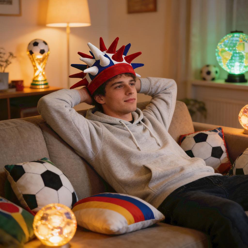 Hattar med fotbollsfanflaggtema, partyhattar, festhattar, hattar för att titta på och heja på matchen.