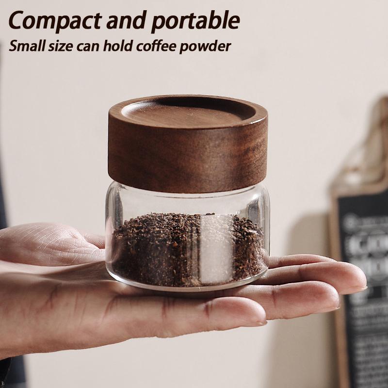 Coffee Bean Glass Sealed Jar Tea Coffee Powder Spice Sealed Storage Jar Acacia Wood Lid Glass Jar
