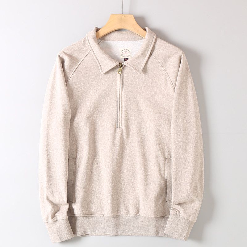 Export Surplus Autumn/Winter Half-Zip Fashion Turn-Down Collar Sweatshirt for Men, Versatile Trendy Sports Casual Jacket Apricot color L