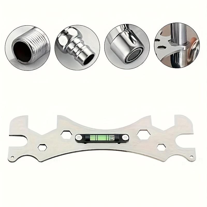 Stainless steel shower installation wrench with hexagonal level and bent foot ruler - adjustable, rust proof plumbing tool