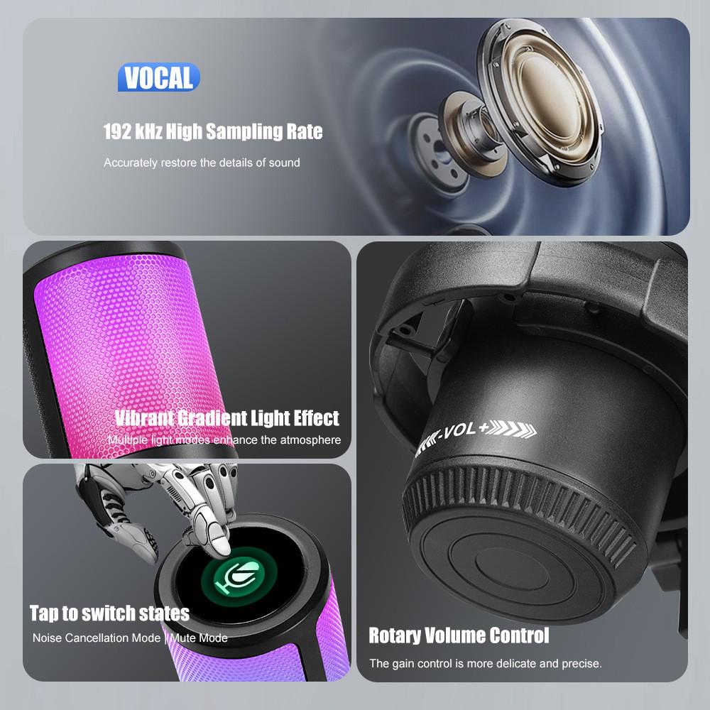 MS15 RGB Gaming E-Sports USB Microphone: Colorful Live Streaming Condenser Mic for Singing & Computer Use