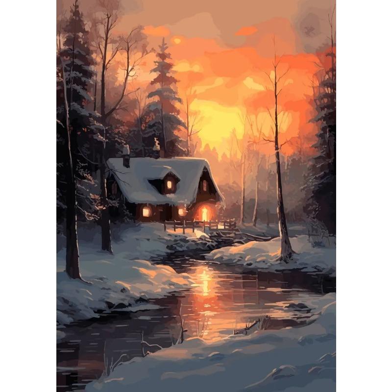 

Зимний снежный пейзаж дом река луна лес лодка арт постер холст живопись настенные принты картина для гостиной домашний декор 21cm×30cm NoFrame