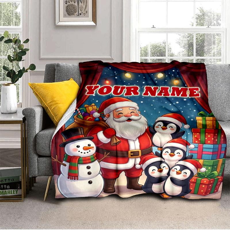 1PC Custom Name Santa's Christmas Adventure blanket versatile,all-season throw suitable for the living room,bedroom,camping,travel,and gift