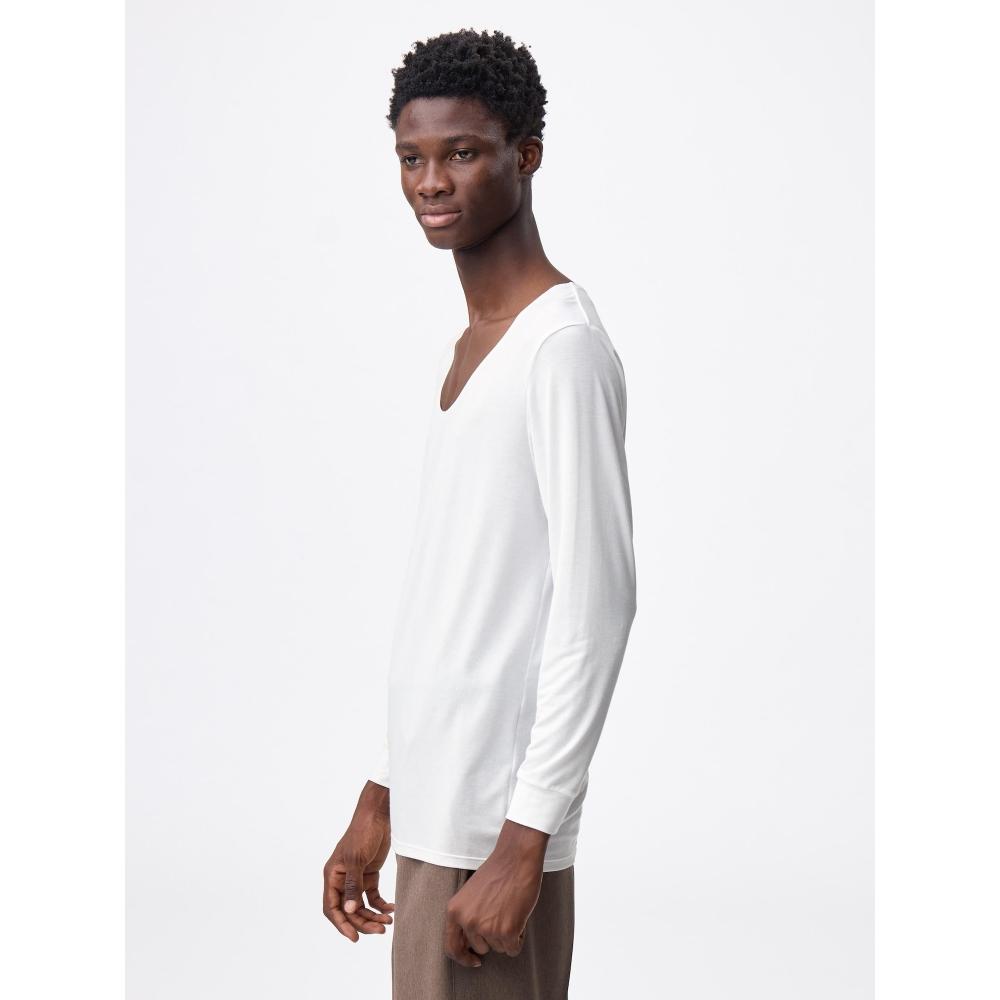 Gu By Uniqlo Style Heated Wide Neck Tee  9 Minute Sleeve  +e