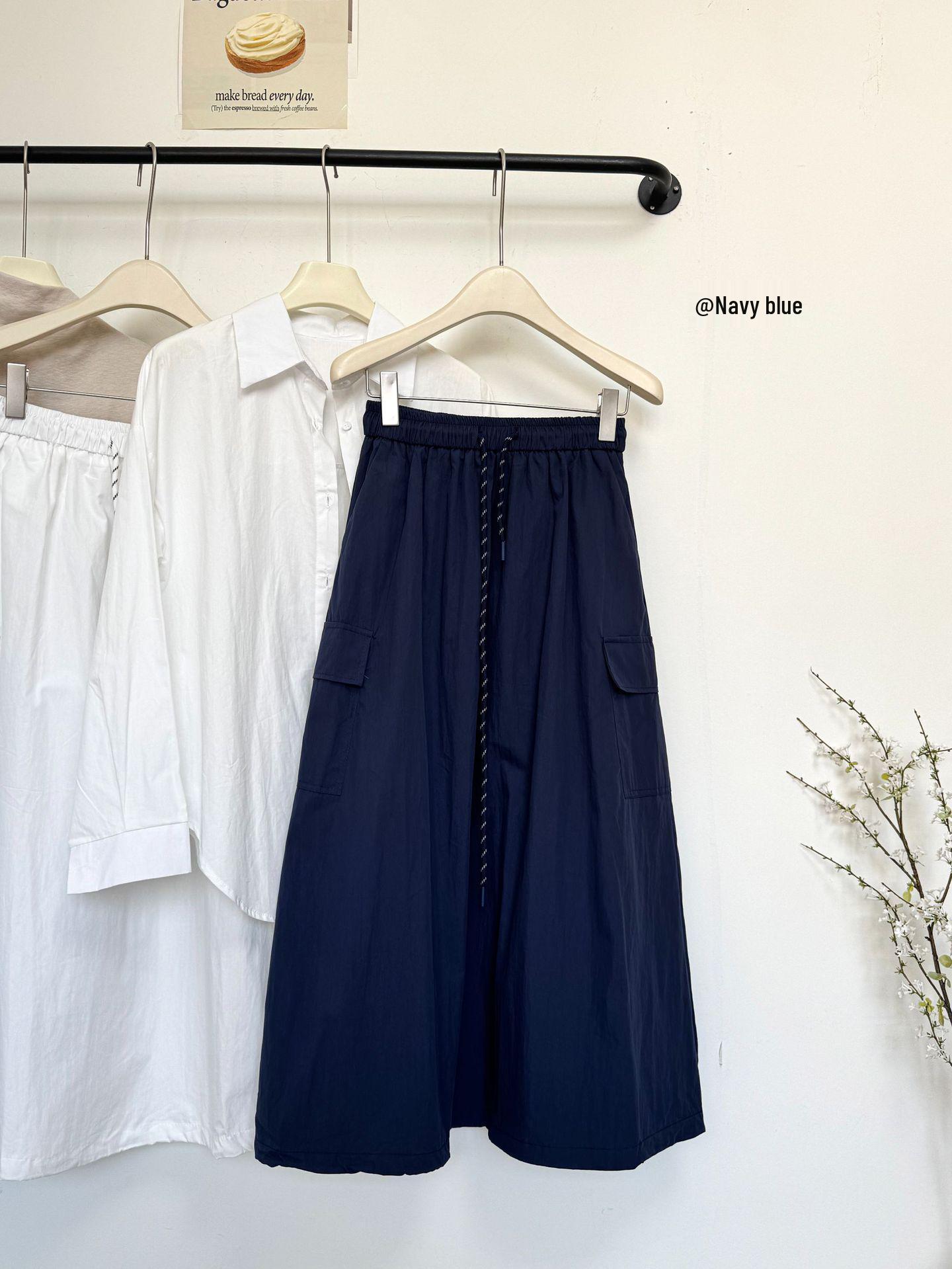 2026 Spring/Summer Women s Relaxed Mountain-Style Cargo Midi Skirt: Outdoor Vacation Casual Design One Size темно-синий