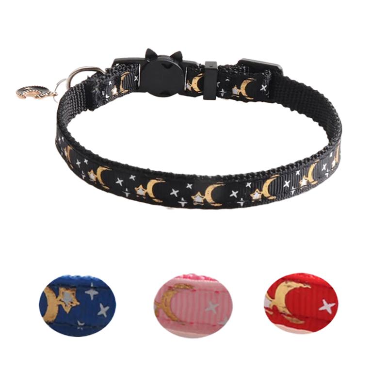Cute Pet Cat Collars With Moon Star Pendant Adjustable Puppy Kitten Necklace Fruits Pattern Cats Rabbit Collars With Bells