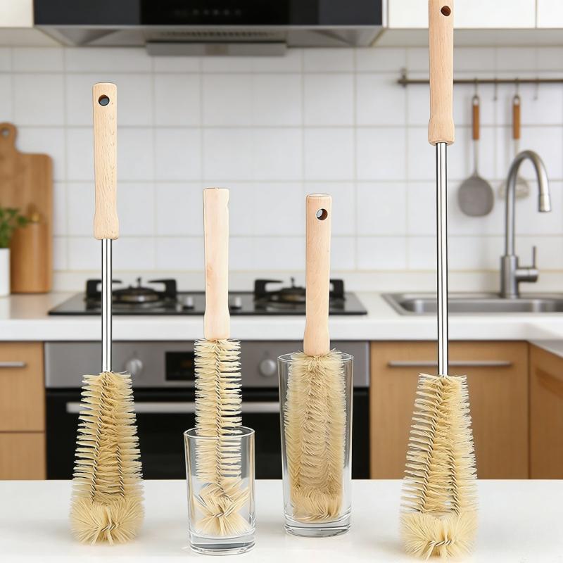 Wooden Bottle Cleaning Brush with Long Handle - Glass Scrubber for Stainless Steel Drink Bottles, Kitchen Tools,Cleaning Tools