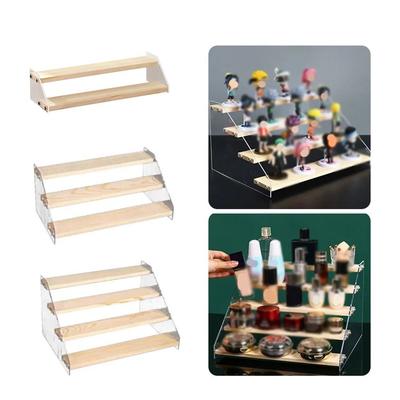 Stufenförmiger Acryl-Holz-Displayständer Halter 2-4 Stufen Transparente Acrylbasis Hautpflegeprodukte