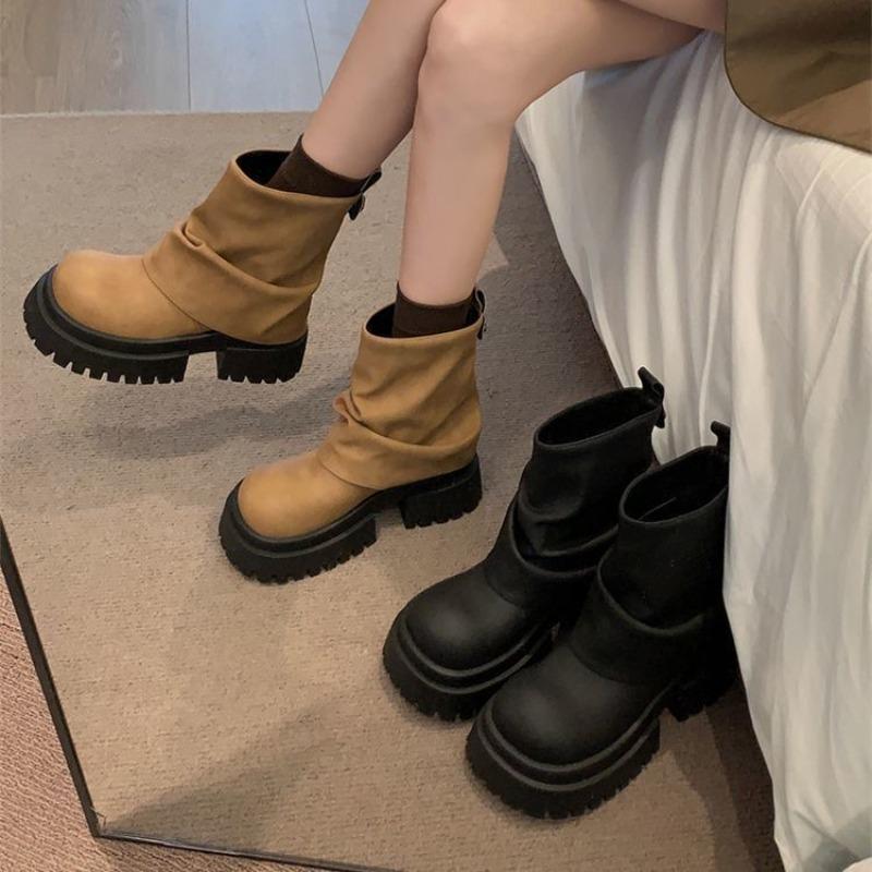 Fashion Height Increase Woman Short Shoes Spring Autumn Round Toe Platform Ankle Boots for Women High Quality Trend 2025 New in Booties
