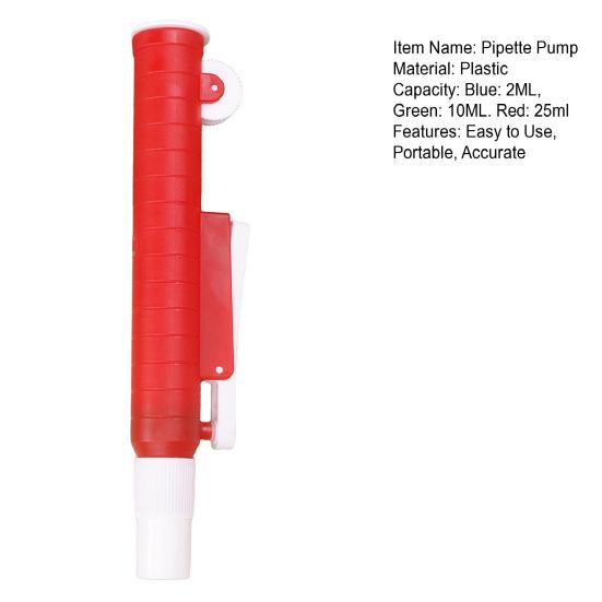 Wissenschaftliche Pipettenpumpe mit Daumenrad, präzise 2 ml (blau), 10 ml (grün), 25 ml (rot), Laborpipette