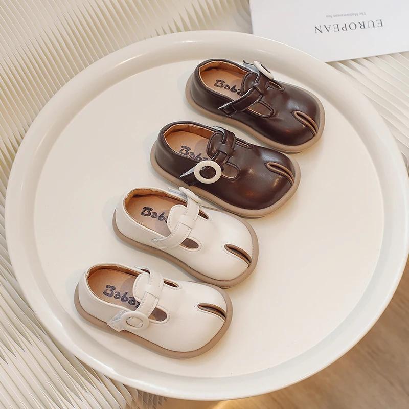 Korean Style Children's Leather Shoes 2024 Spring Fashion Kids Girls Solid Color Single Shoe Soft Non-slip Toddlers Mary Janes