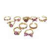 Woman Gold Plated Alloy Open Stacking Rings Set Pink Diamond Heart Bow butterfly Couple Wedding Rings for Girls Fashion Jewelry