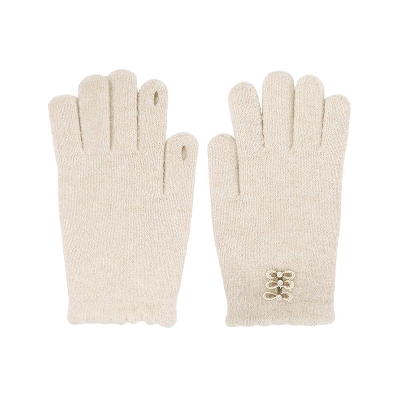 

Осенне-зимние теплые перчатки женские жемчужный бант взрослые вязаные перчатки бархатные холодостойкие велосипедные перчатки мужские светло-бежевый