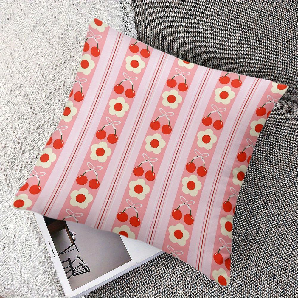Cherry Stripe Square Jacquard Pillow Cover for Sofa Office Waist Cushion Cover Home Decorative Pillowcase