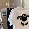 White lamb short-sleeved t-shirt women's summer foreign style loose and versatile design sense niche Hong Kong style chc top