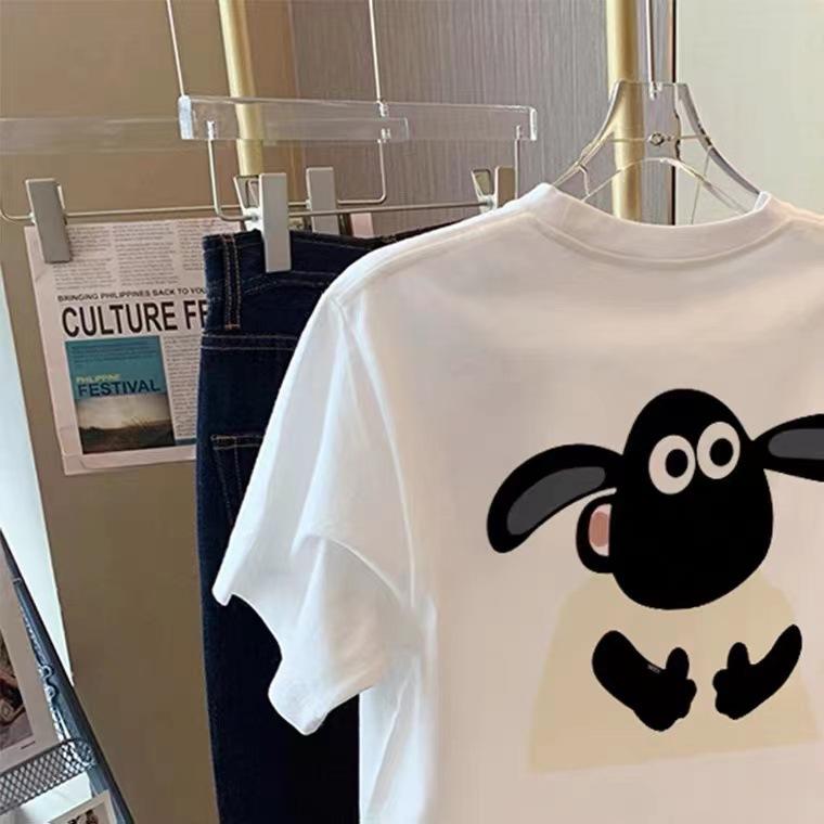 White Lamb Short-sleeved T-shirt Women's Summer Foreign Style Loose and Versatile Design Sense Niche Hong Kong Style Chc Top