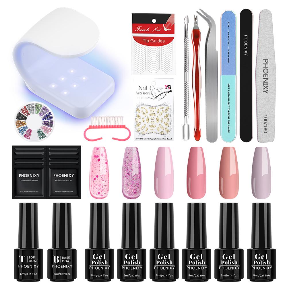 PHOENIXY UV LED Nail Lamp Nail Dryer Varnish Gel Nail Polish Set Manicure Kit Base Top Coat and Soak-off Nail Art Tool Sets Starter Kit