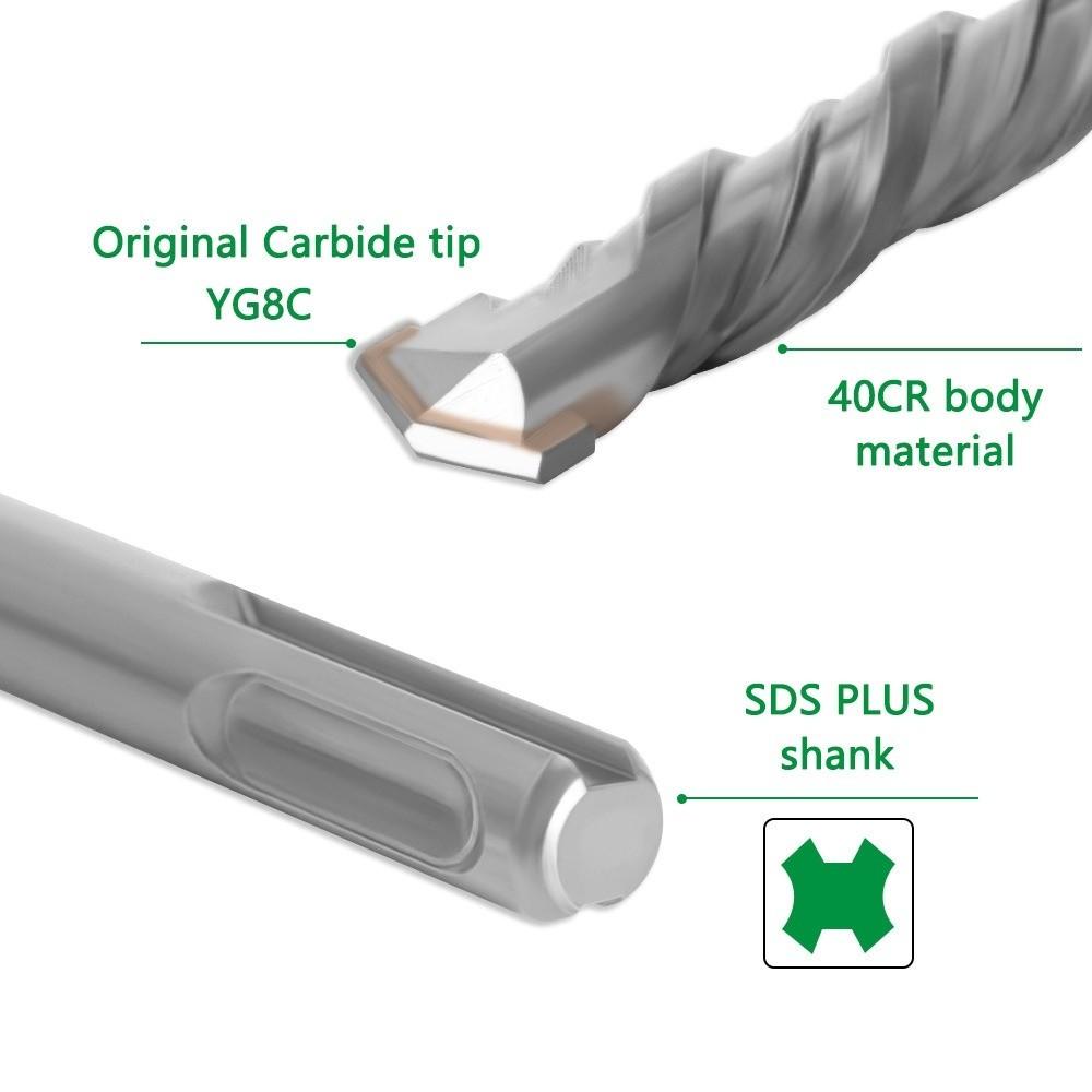 5pcs Carbide Tip Carbide Tipped Masonry Bits 2 Flute Spiral SDS Plus Hammer Bits For Concrete