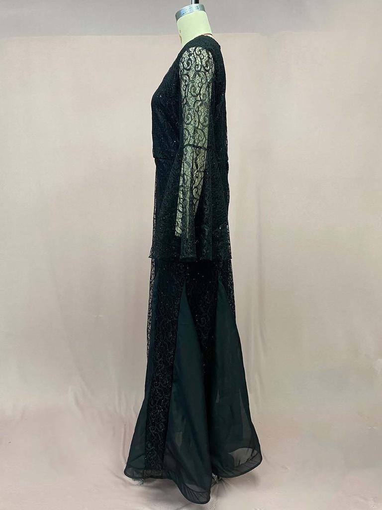 Elegant 2025 Black Lace Embroidered Fishtail Evening Dress for Women
