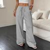 Women's Summer Casual Solid Color Textured Fabric Wide Leg Pants, Knot Waist Oblique Pocket Trousers
