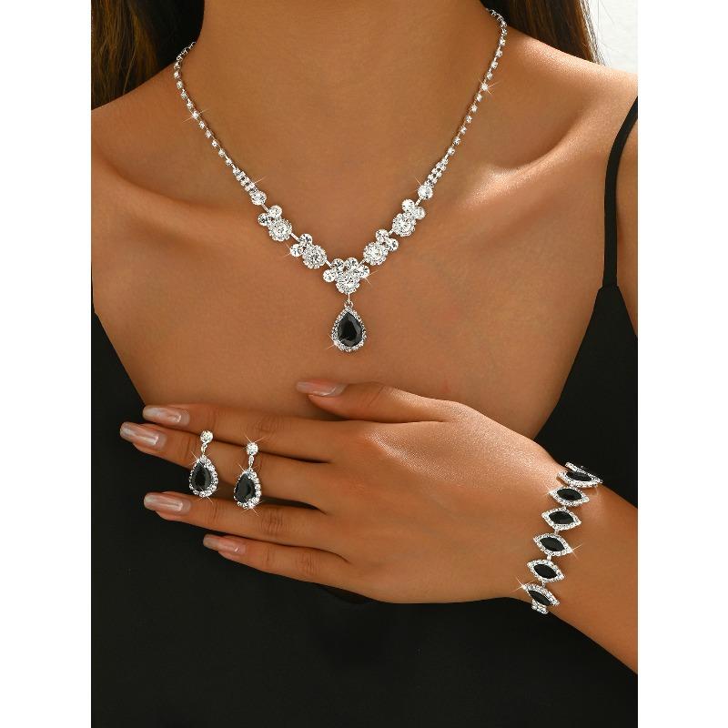 Luxury-lite Zirconia Necklace, Earrings, Bracelet and Ring Set - Fashionable and Exquisite
